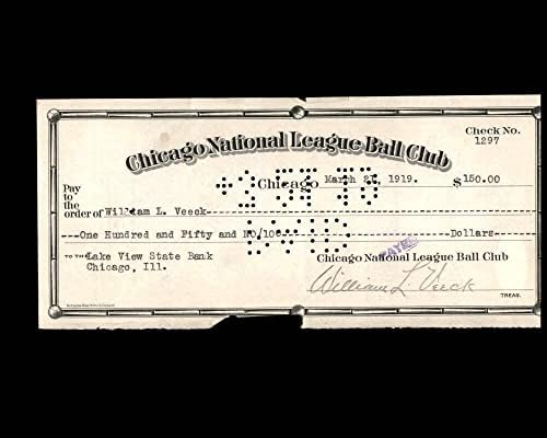 William Veeck PSA DNS Aláírt x2 Chicago Cubs Ellenőrizze 3-21-1919 Autogram - MLB Vágott Aláírás